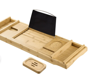 Offre Spéciale Bois Bambou Baignoire Caddy Plateau Organisateur Sur Baignoire Rack Télé<span class=keywords><strong>phone</strong></span> Tablette Titulaire <span class=keywords><strong>2</strong></span> Plateaux Latéraux - Product Image 3