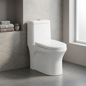 WC monobloc en céramique à siphon en S, à fixation au sol, à chasse directe, pour salle de bain européenne - Product Image 6