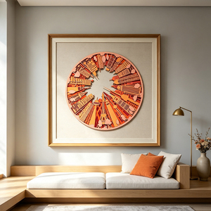 <span class=keywords><strong>Tableau</strong></span> relief 3D sculpté main, déco murale minimaliste lignes concaves convexes pour salon hall d’hôtel - Product Image 2
