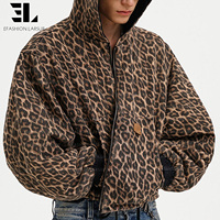 Blouson Bomber en Denim Sergé de Coton Réversible LARSUR, Effet Vieilli, Imprimé Léopard, Coupe Courte, Style Aviateur, en Satin pour Homme