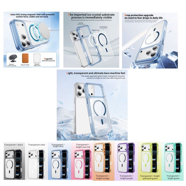 Magnetic Wireless Clear Charging Phone Case for iPhone 17 Air 16E 16 Pro Max 15 14 13 12 Plus Clear Full Protective Cover