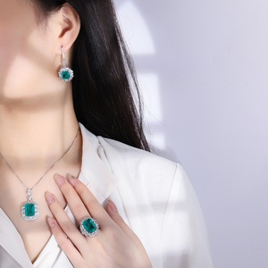Premium Elegant Eco-friendly Copper 12*16/10*10mm Green Zirconia Rings 3PCS Set Women's Zircon Jewelry Sets for Daily Wear - Product Image 6