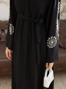 Vendita calda elegante e modesto abito estivo Abaya da donna con perline pesanti abito lungo in strass realizzato in poliestere per medio-orientale - Product Image 6