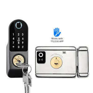 指纹轮辋锁智能卡数字代码电子门锁用于家庭安全死栓锁