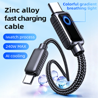 Cable de Carga Rápida Tipo-C a Tipo-C con Luz Intermitente de Siete Colores y Blindaje Trenzado PD240W para Computadora, Auriculares y Tabletas