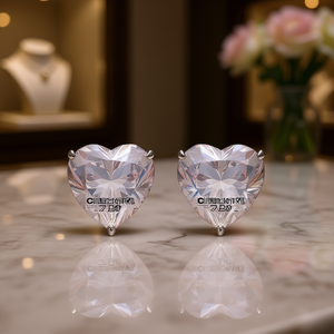 Orecchini a lobo con diamanti colorati a forma di cuore, montatura a griffe, gioielli romantici in cristallo da donna E1126 - Product Image 2