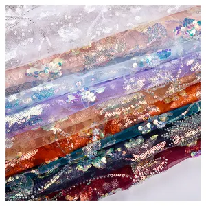 2023 tessuto di pizzo di lusso personalizzato colorato disegno floreale ricamo paillettes donne tessuti di pizzo per il vestito