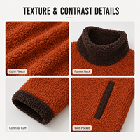 Veste pull courte en polaire sherpa à col montant et couleurs contrastées personnalisées pour homme, broderie, coupe ample, chaude, pour l'hiver, fabricant OEM