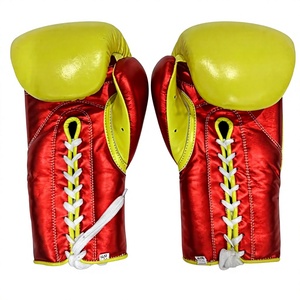 No Boxing No Life Gants de boxe rouge et jaune en cuir véritable à lacets pour l'entraînement et le sparring pour adultes Gants de boxe personnalisés - Product Image 2