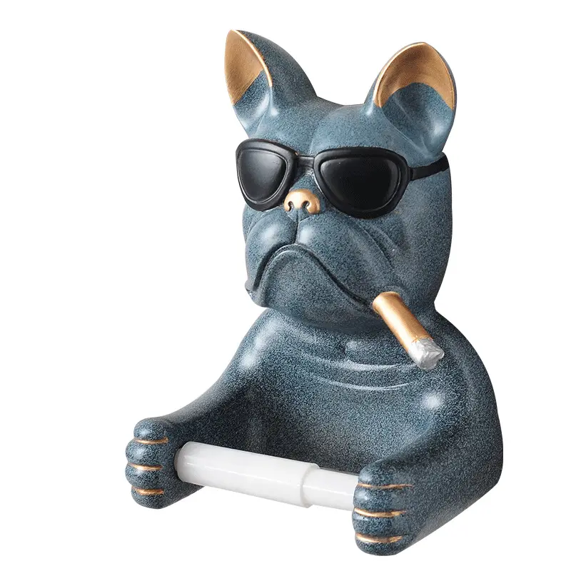 3D Bulldog Wall Mounted Single Toilet Paper Roll Holder Dispenser Bulldog Resin Tissue Box