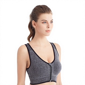 Ladies Seamless Sports Bra Grey Front Zip High <b>Support</b> Yoga Running Workout <b>Crop</b> <b>Top</b> - Product Image 1