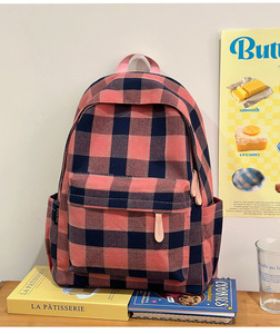 Borsa estiva fresca per studenti piccola zaino in tela da 14 pollici a quadretti stile College impermeabile con funzione di moda - Product Image 6