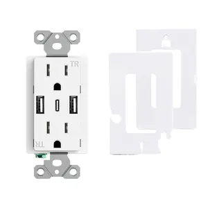 125V 15A Electrical Power Wall Outlet with Ultra-High-Speed USB Charging Socket Receptacle Outlet