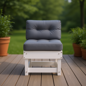 Repose-pieds de patio en bois massif blanc avec coussin, accessoire de mobilier d'extérieur contemporain - Product Image 2