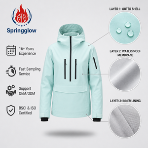Sudadera con Capucha Verde Menta para <span class=keywords><strong>Mujer</strong></span>, Chaqueta <span class=keywords><strong>de</strong></span> Esquí Impermeable para Invierno, Chaqueta <span class=keywords><strong>de</strong></span> Snowboard 3L, Fabricante Mayorista OEM - Product Image 3