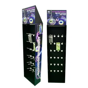Custom Logo Cardboard Counter Display Rack Corrugated Paper PDQ With Hanging Hooks For Cell Phone USB Cables