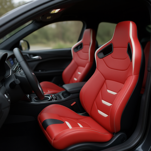 2 Asientos Deportivos Universales de PVC Rojo con Aspecto de Carbono, Reclinables y Ajustables (Sin Soporte), 1 Caja - Product Image 2