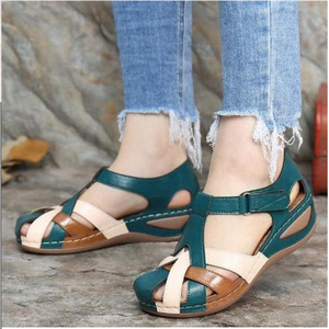 Factory Wholesale Women's Plus-size Platform Sandals Retro Toe Wedge Cross Slip-on Closure New Summer Collection Breathable - Product Image 1
