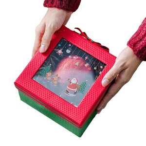 Christmas Gift Box <b>Square</b> Rigid Paperboard Red Green With Window Four-Color Printing Ribbon Decorative - Product Image 4