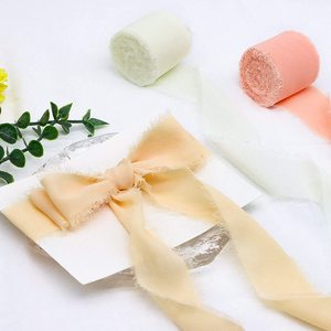 Ruban en Soie Mousseline de Luxe Fait Main pour Emballage Floral, Décoration de Boîte Cadeau, Bords Effilochés, pour Décoration de Mariage - Product Image 6