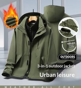 Veste d'extérieur hivernale en toile épaisse, chaude, coupe-vent, à capuche et fermeture éclair, avec doublure <span class=keywords><strong>polaire</strong></span> décontractée. Service OEM disponible, logo personnalisé. - Product Image 2