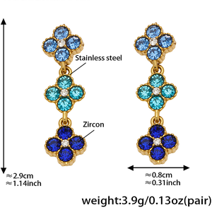 مجوهرات نسائية عصرية جديدة لعام 2026، قلادة مطلية بالذهب عيار 18 قيراط بألوان متدرجة، زركون على شكل زهرة رباعية الأوراق للحظ، سوار وخاتم وأقراط - Product Image 3