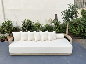 Ensemble de canapés modulaires en teck massif pour l'extérieur, style moderne, finition naturelle vieillie, sur mesure pour hôtel et villa - Product Image 5