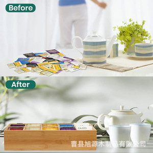 Wooden <b>Tea</b> Bag Storage <b>Box</b> With Partitions 14.3x6.3x3.3 Inches Flip Top Transparent Lid Office Organizer - Product Image 4