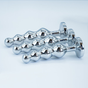 3 Tailles, Plug <span class=keywords><strong>Anal</strong></span> en Acier Inoxydable avec Triple Perles Métalliques à Tirer, Orné de Pierres, Jouet Sexuel de Massage - Product Image 6