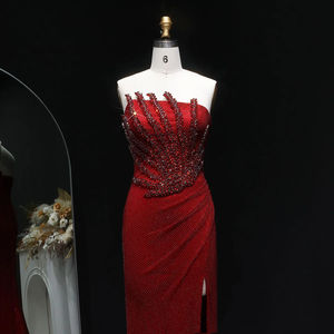 Jancember LSZ528高級レッドマーメイドイブニングドレススパンコールハイスリットプロムガウン - Product Image 3