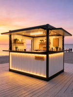 Maison conteneur pliable respirante de style mid-century moderne en acier galvanisé avec panneaux sandwich, café mobile, kiosque alimentaire pop-up