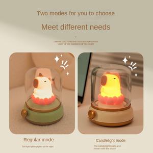 Lámpara LED Nocturna Creativa con Carga USB, Lámpara de Capibara con Diseño de Loto de la <span class=keywords><strong>Buena</strong></span> <span class=keywords><strong>Suerte</strong></span>, Luz de Ambiente Táctil de ABS Blanco Cálido para Niños con Batería - Product Image 3