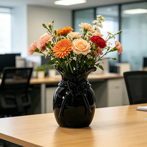 Vase à fleurs en verre en forme <span class=keywords><strong>de</strong></span> sac cadeau avec nœud décoratif pour bureau, <span class=keywords><strong>rebord</strong></span> <span class=keywords><strong>de</strong></span> fenêtre et décoration intérieure - Product Image 1