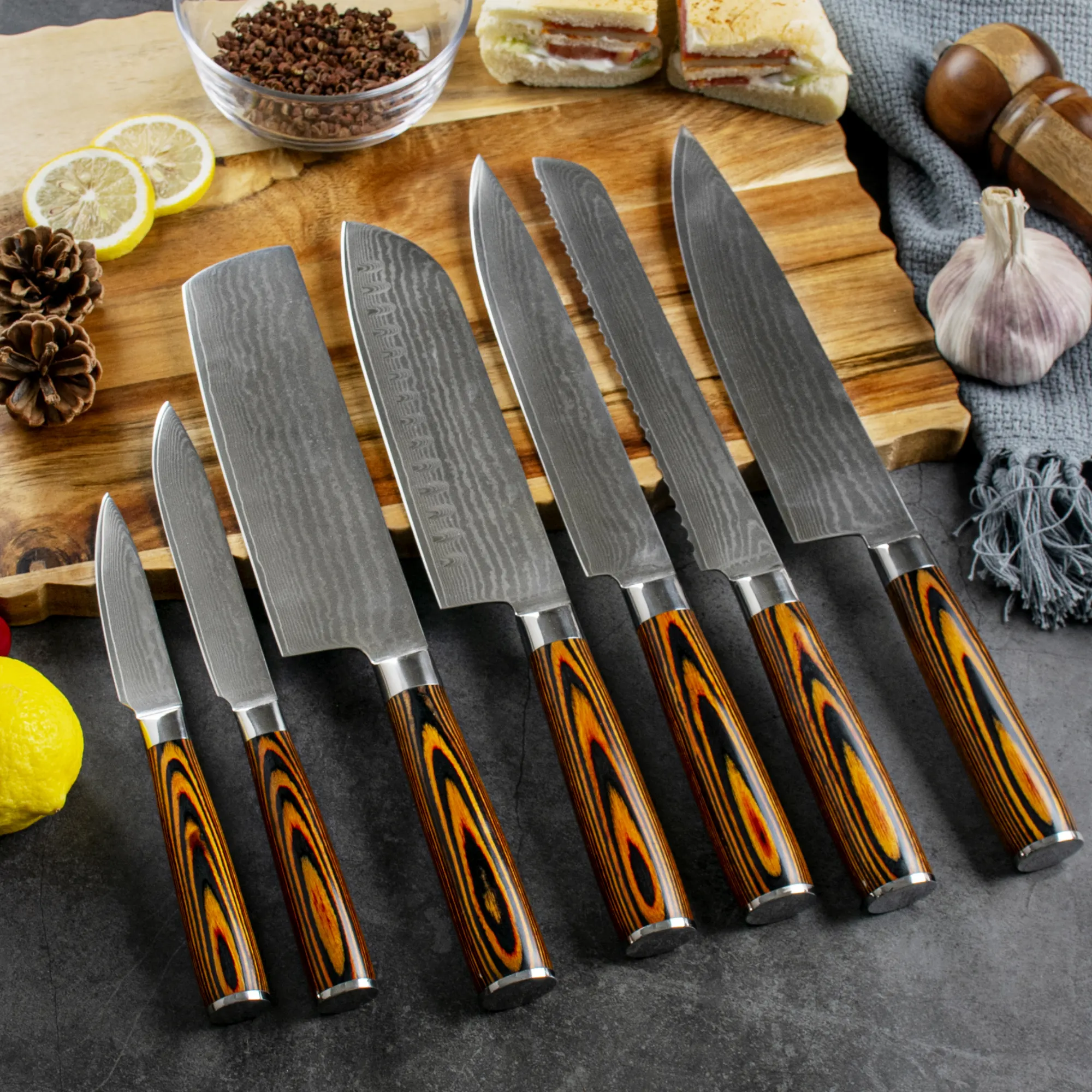 Самая продаваемая тонировка для стекла 7 шт. японский кухонные ножи Прочный sharp VG-10 67 слоев дамасский нож для шеф-повара набор