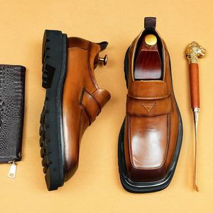 Mocasines de Hombre de Cuero Genuino con Cordones, Zapatos Casuales de Negocios, Suela Gruesa, Ligeros, Transpirables, Cómodos para Caminar, de Goma - Product Image 2