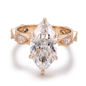 Cincin Berlian <span class=keywords><strong>Marquise</strong></span> 4CT Perhiasan Wanita Fashion Emas Asli 14K dengan Inlay Berlian <span class=keywords><strong>Marquise</strong></span> DEF VVS Lab untuk Pertunangan dan Pernikahan - Product Image 2