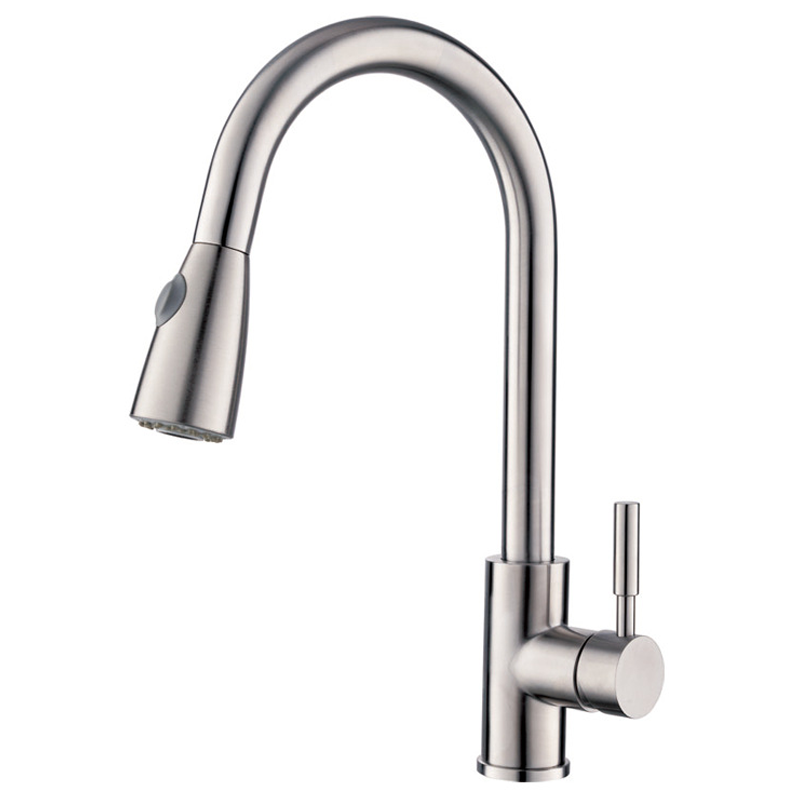 Classic Stainless Steel Single Handle Single Hole Kitchen Sink Mixer Tap With Pull-Down Spray