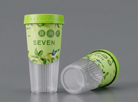 Gobelet jetable en plastique à paroi simple pour thé au citron et thé au lait avec couvercle pour boissons froides, design fileté et rayé