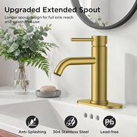 Keran Kamar Mandi Stainless Steel 304 Satu Lubang Sensor Sentuh, Terpasang di Dek, Warna Emas Disikat, Hitam Krom, Mixer Air Panas Dingin untuk Wastafel