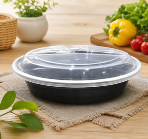 HACAMY Microwave Safe 3 Compartment Round PP Plastic Food <b>Container</b> with Secure Airtight Locking Lid - Product Image 6