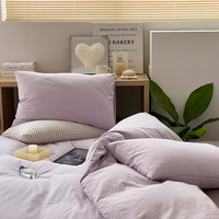 Parure de lit 4 pièces 100 % coton teint réactif, style nordique, couleur unie, avec housse de couette et drap plat/housse de matelas en option