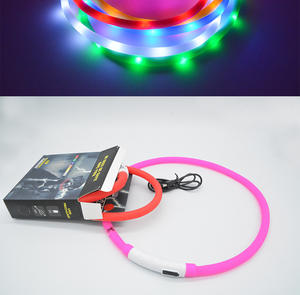 Collar de perro LED luminoso Rosa naranja claro gran fabricante personalizado collar inteligente para mascotas silicona reflectante impermeable patrón sólido - Product Image 2