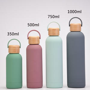 Bouteille d'eau portable en acier inoxydable de 350ml avec couvercle en bois de bambou isolé sous vide pour le camping en plein air - Product Image 4