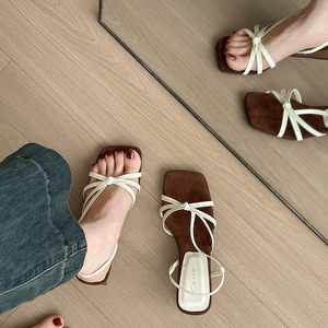 Sandalias de tacón fino con punta cuadrada y sin talón, estilo francés elegante, versátiles, para mujer, verano 2026 - Product Image 3