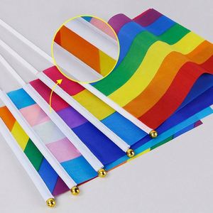 Banderas de Mano Miniatura Arcoíris (Mástiles de Plástico de Poliéster) Ecológicas y Duraderas para Desfiles LGBT y Mes del Orgullo - Product Image 1