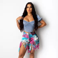 Pantalon jean femme 2021 yaz şık kravat boya sıkıntılı sıska parti Neon yırtık püskül Denim pantolon pantolon kadın kot Sho