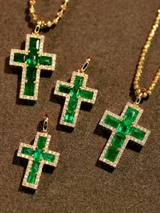 จี้เพชรพลอยรูปกางเขนทองคำแท้ 18K ประดับมรกตจาก Xinfly Universal Buckle Fine Jewelry Gifts - Product Image 4