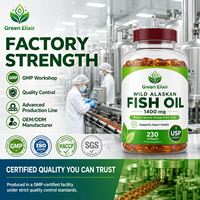 Elixir vert, capsules d'huile de poisson oméga-3, sauvage d'Alaska, 230 capsules/flacon, certifié halal, aide à la digestion, 1 à 2 capsules par jour pour adultes
