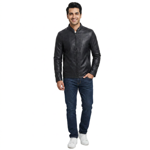 Veste en cuir décontractée pour homme en gros du Pakistan avec tissu en toile Nouveau design OEM de moto Veste à ceinture latérale pour homme - Product Image 1