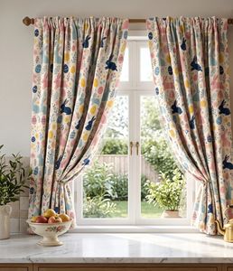 Charming Pastel Easter Rabbit Curtain Velvet Or Blackout Art Nouveau <b>Window</b> Panel Elegant Printed Drapes for Living Room Bedroom - Product Image 3